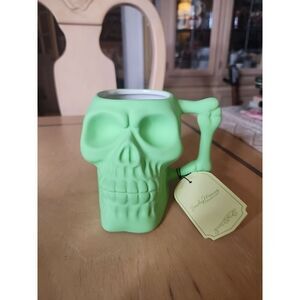 NWT Soft Touch Skull 3D 14oz Ceramic Mug Pastel Halloween Neon Lime Green New